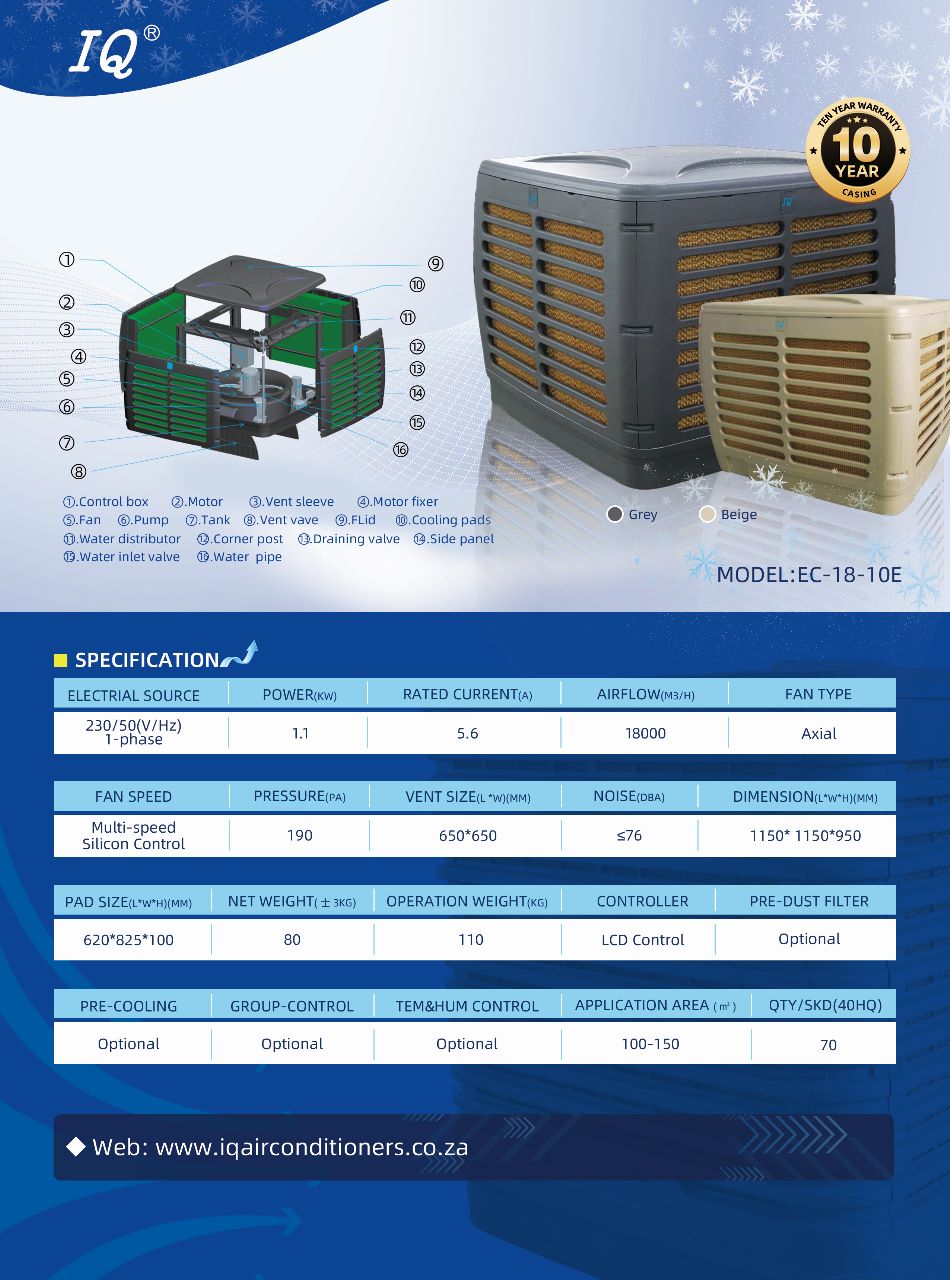 IQ Evaporative Air Cooler - Evaporative Cooler (10 year casing warranty)